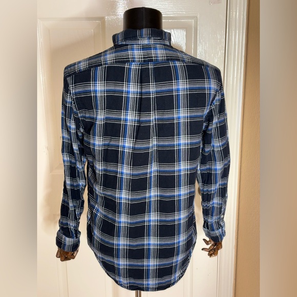 RALPH LAUREN Mens M DOUBLE FACED PLAID SPORT SHIRT Blue Black COTTON - Picture 3 of 11